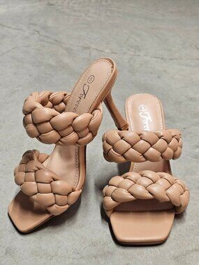 Braided Faux Leather High Heel Sandals - Nude Beige Chic & Elegant Design For Wo